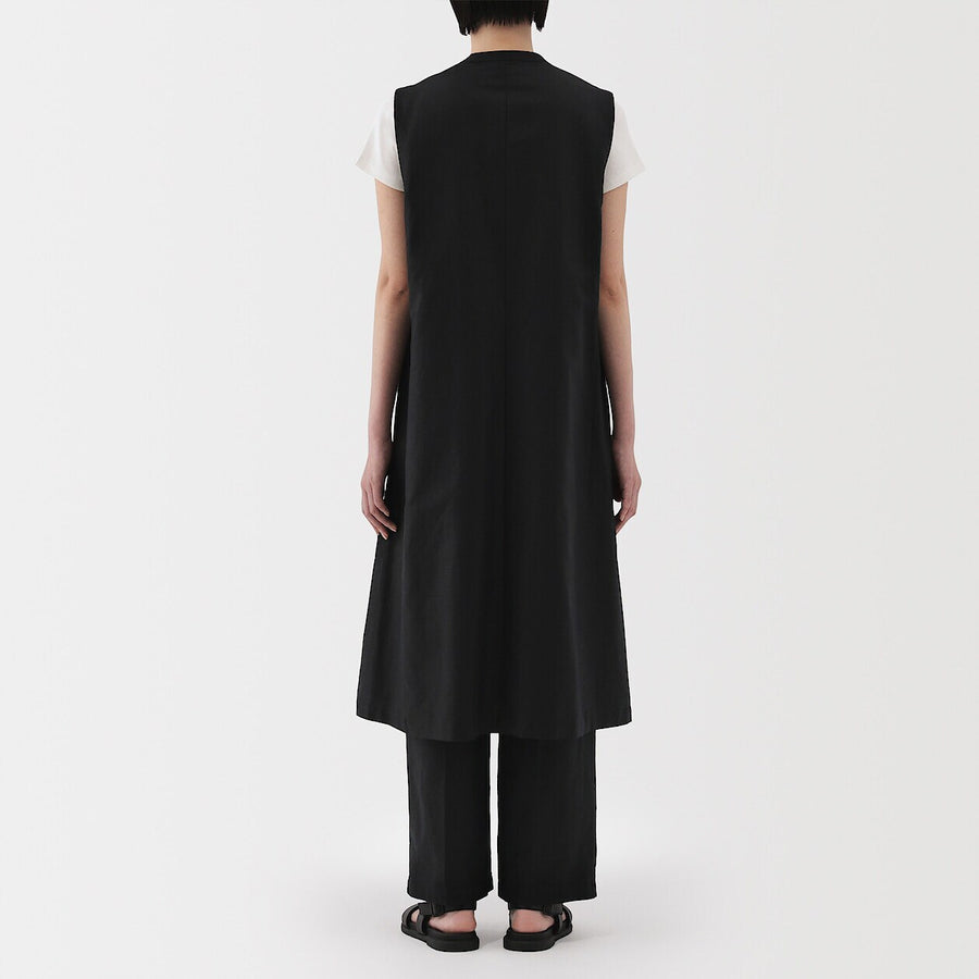 W's Hemp blend twill Long gilet BlackXS