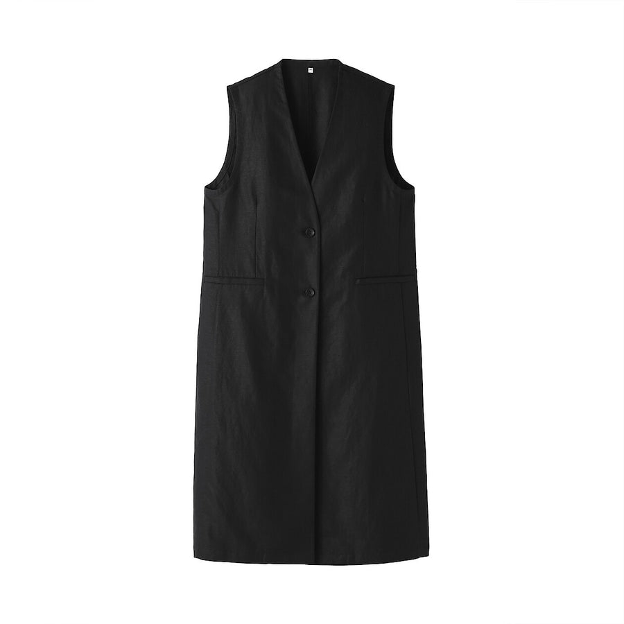 W's Hemp blend twill Long gilet BlackXS