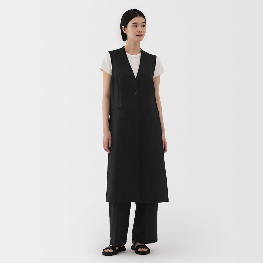 W's Hemp blend twill Long gilet BlackXS