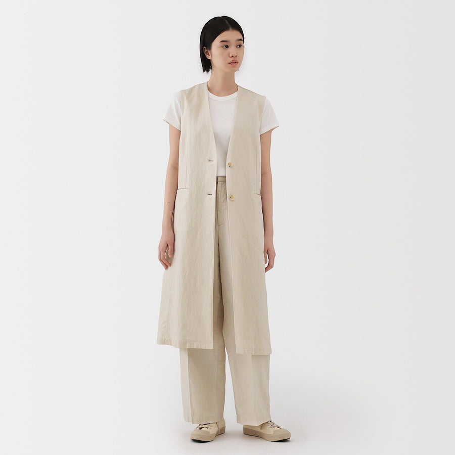 W's Hemp blend twill Long gilet BlackXS
