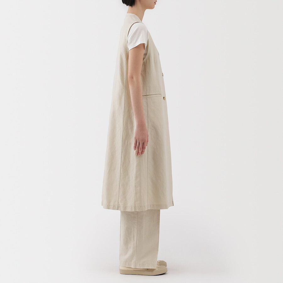 W's Hemp blend twill Long gilet BlackXS
