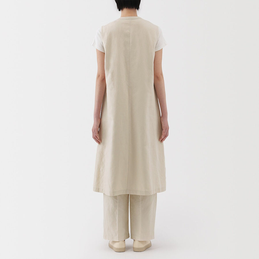 W's Hemp blend twill Long gilet BlackXS