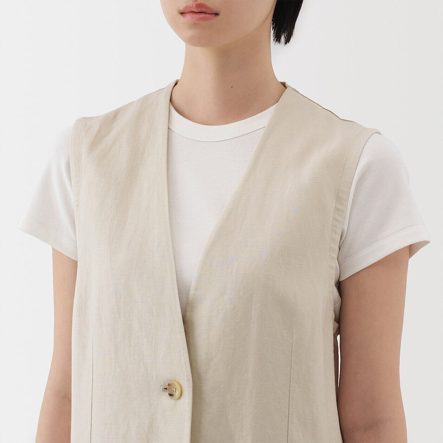 W's Hemp blend twill Long gilet BlackXS