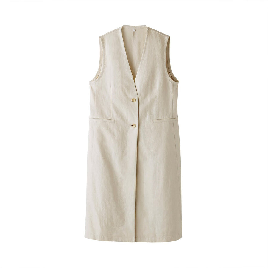 W's Hemp blend twill Long gilet BlackXS