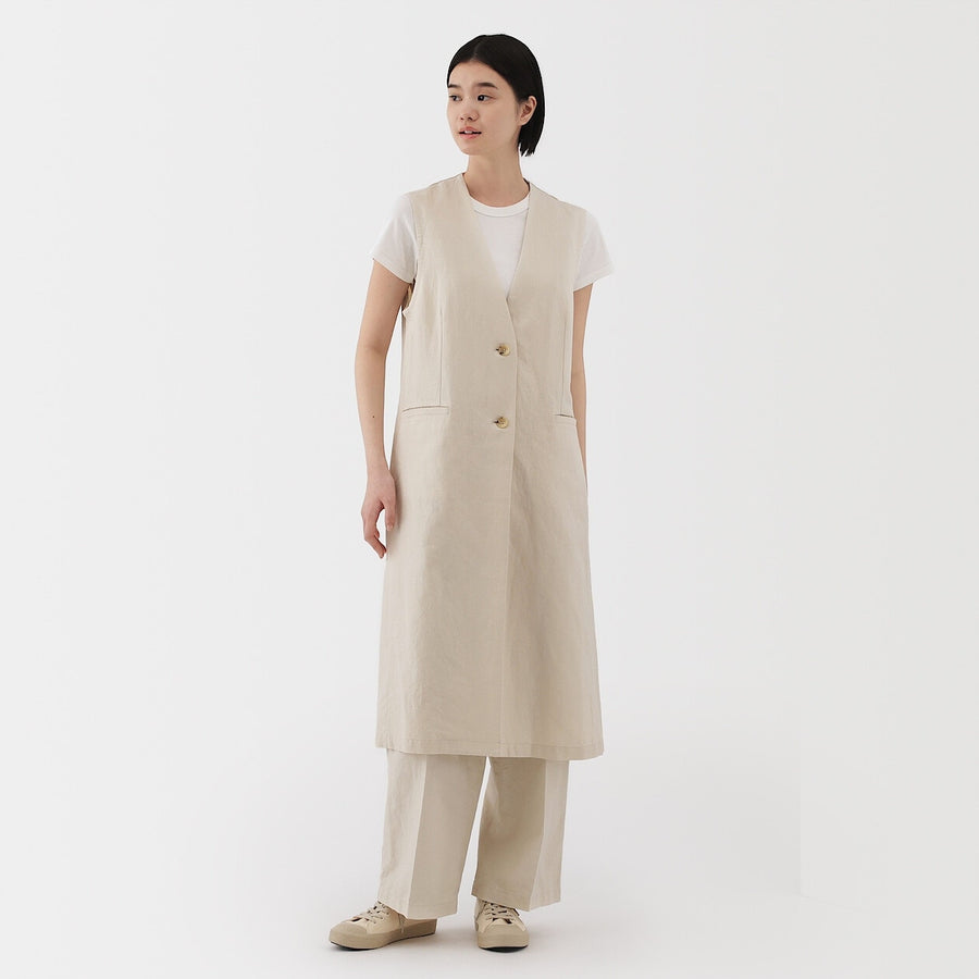 W's Hemp blend twill Long gilet BlackXS