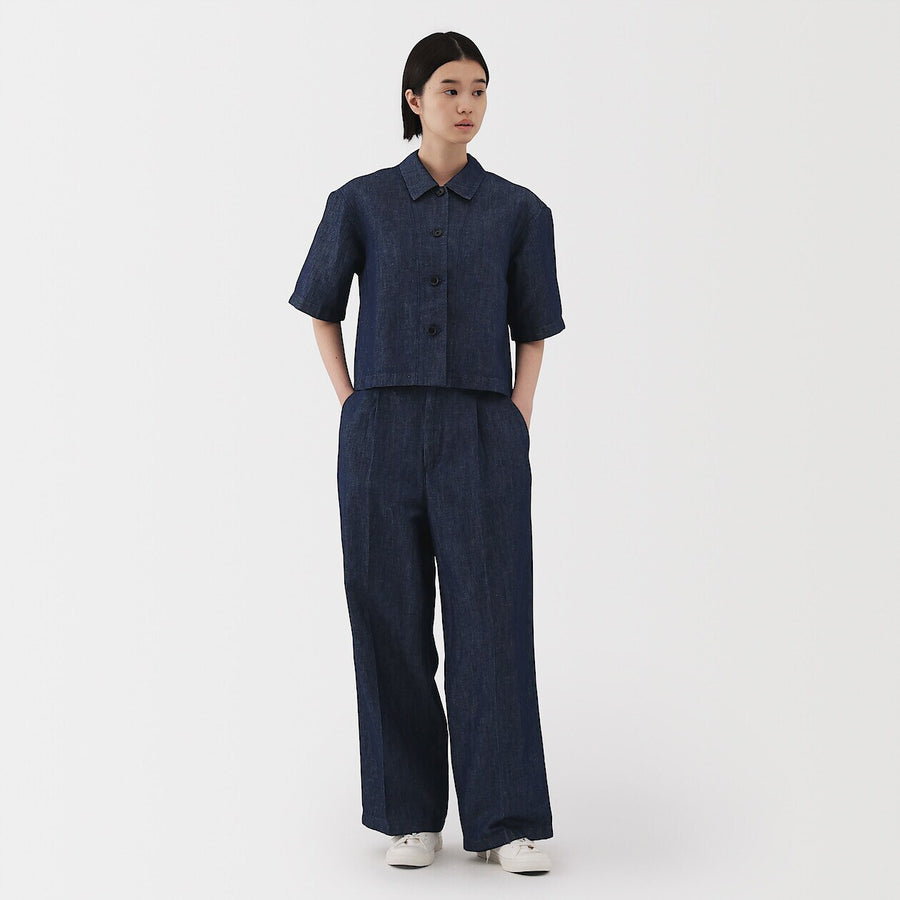 W's Hemp blend denim S/S shirt NavyXS