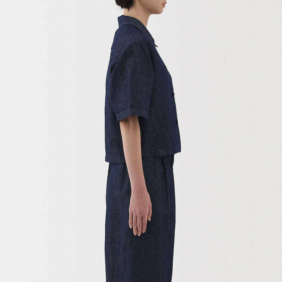 W's Hemp blend denim S/S shirt NavyXS