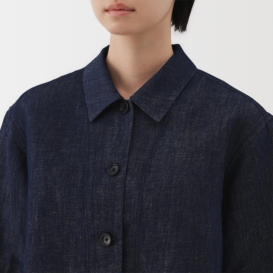 W's Hemp blend denim S/S shirt NavyXS