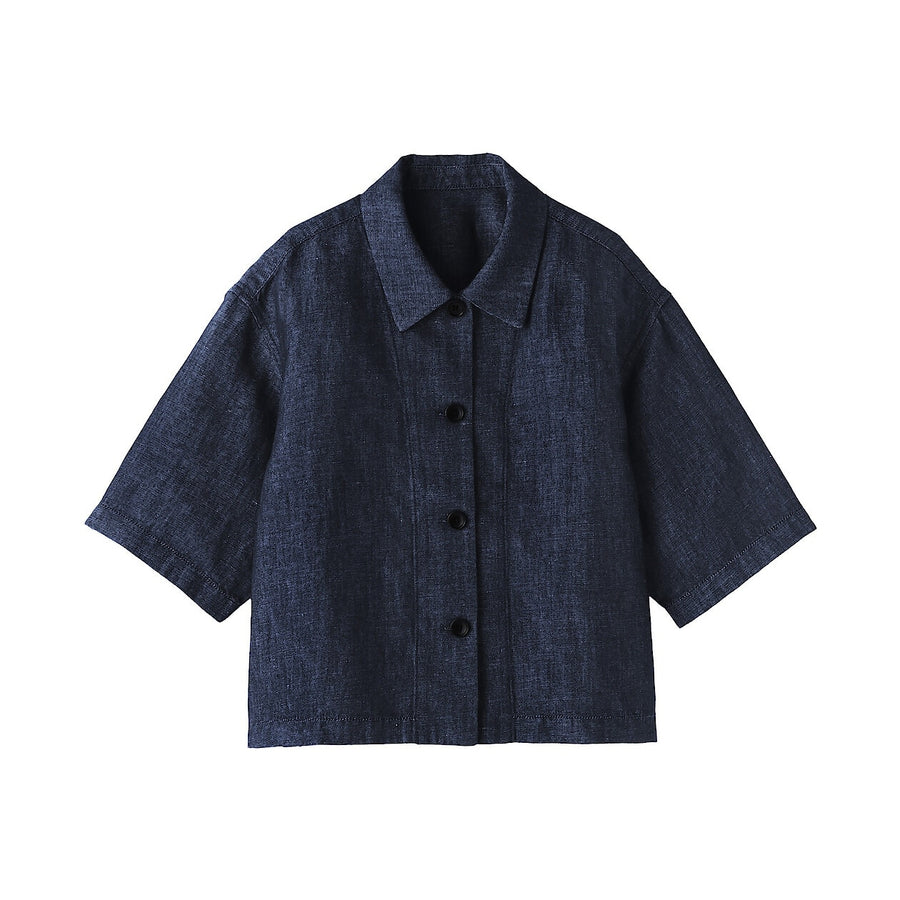 W's Hemp blend denim S/S shirt NavyXS