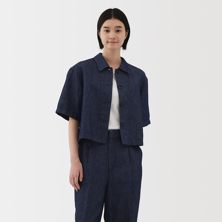 W's Hemp blend denim S/S shirt NavyXS