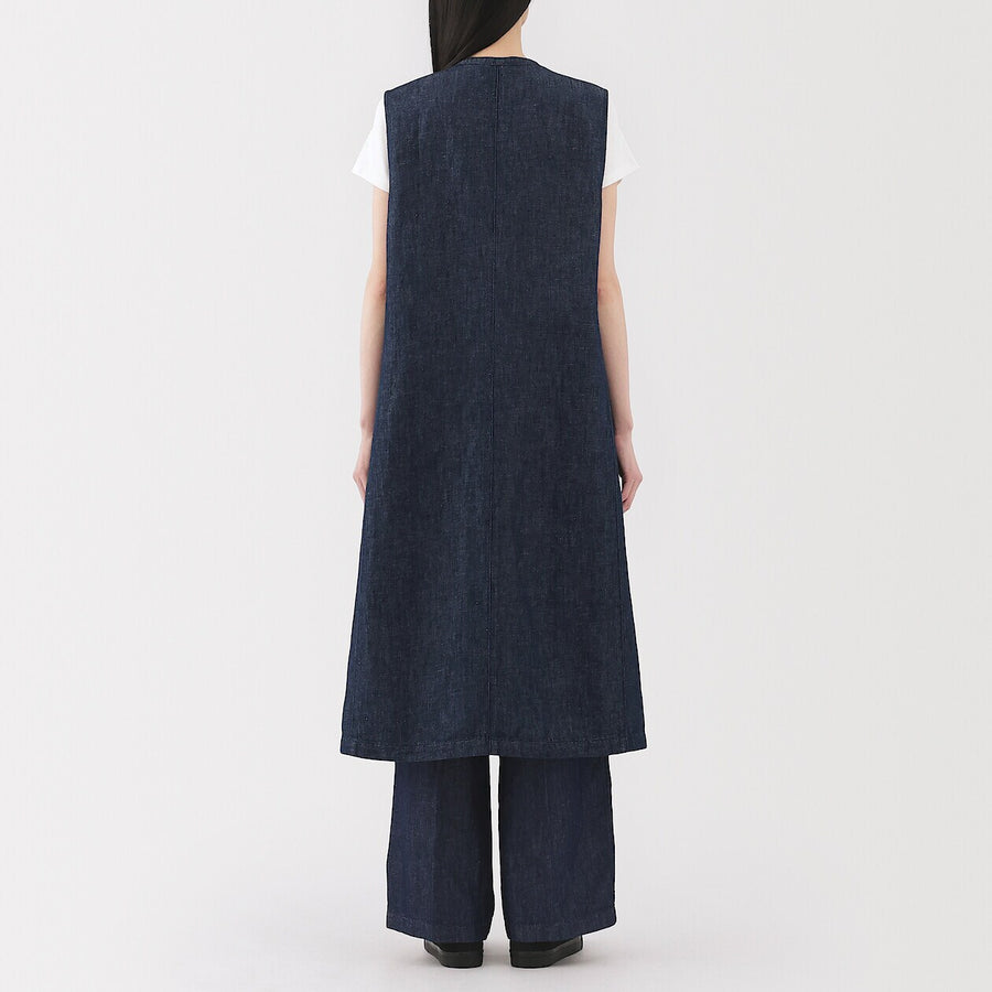 W's Hemp blend denim Long gilet NavyXS