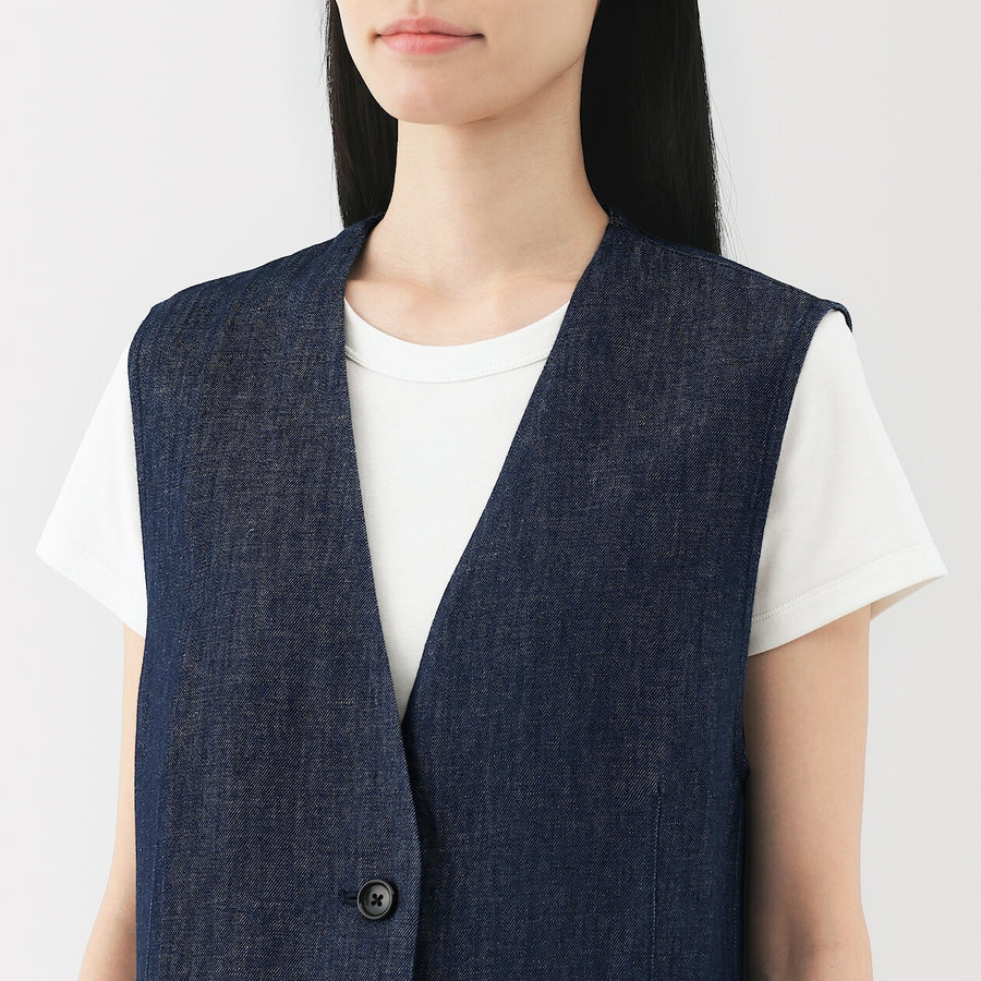 W's Hemp blend denim Long gilet NavyXS