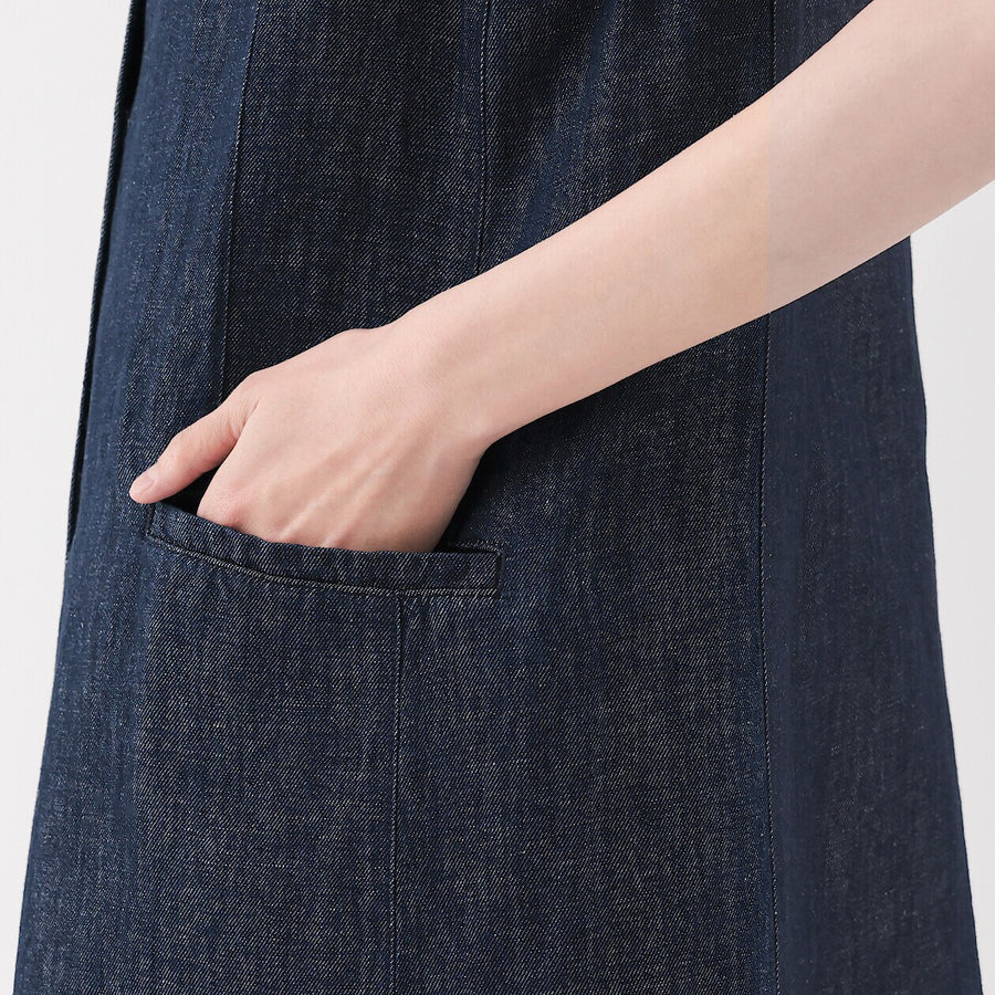 W's Hemp blend denim Long gilet NavyXS