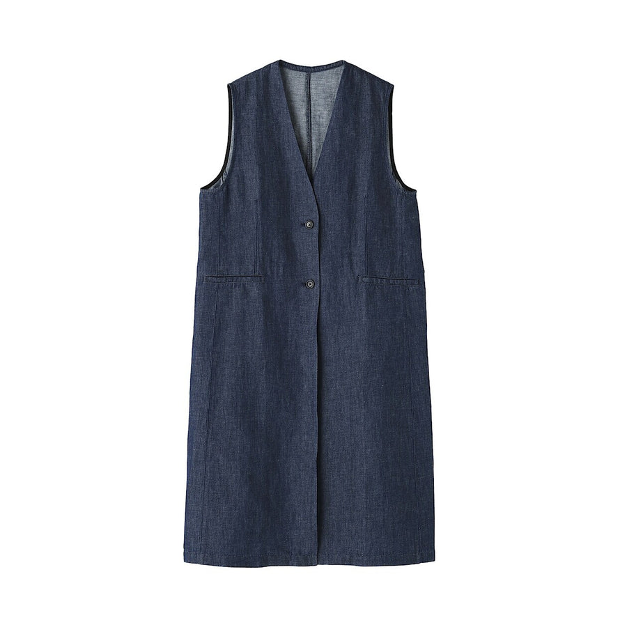 W's Hemp blend denim Long gilet NavyXS
