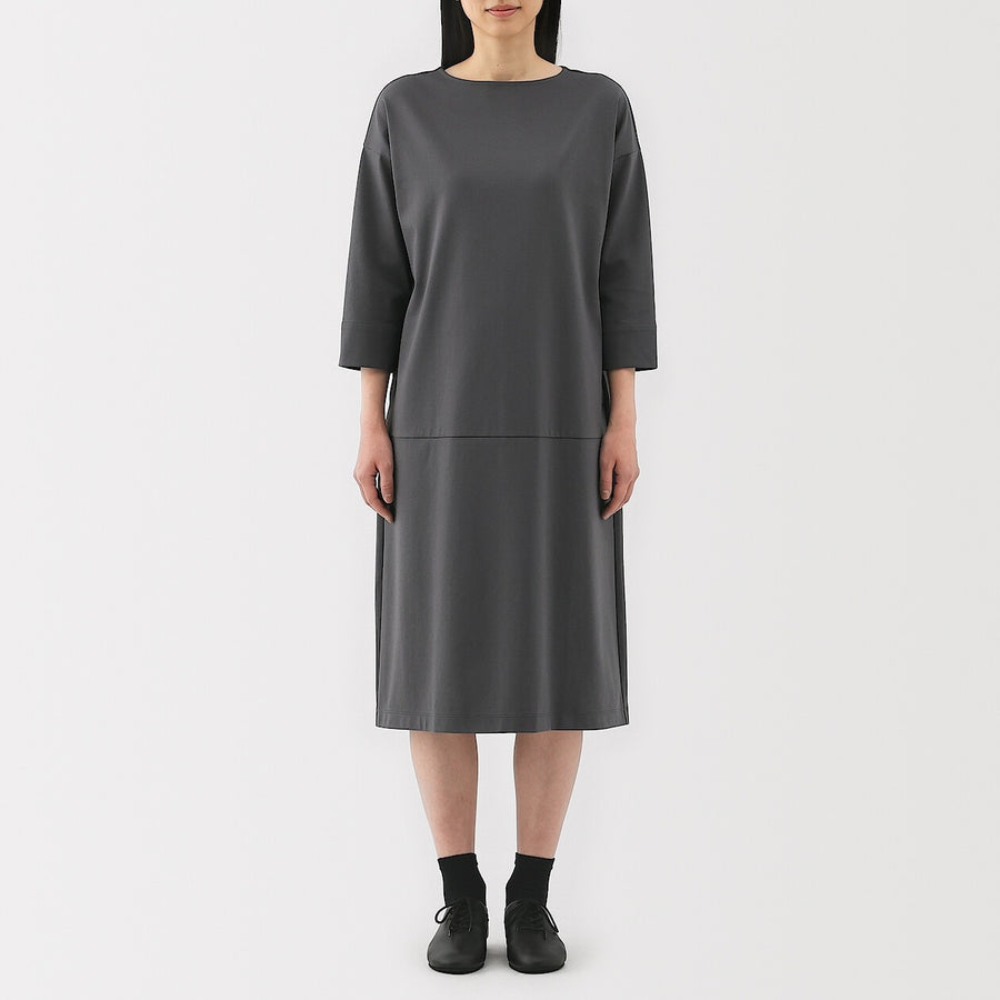 W's Double knitted 3/4 sleeve dress Charcoal greyXS