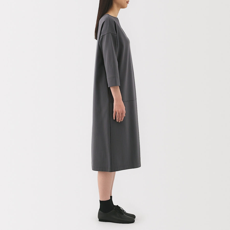 W's Double knitted 3/4 sleeve dress Charcoal greyXS
