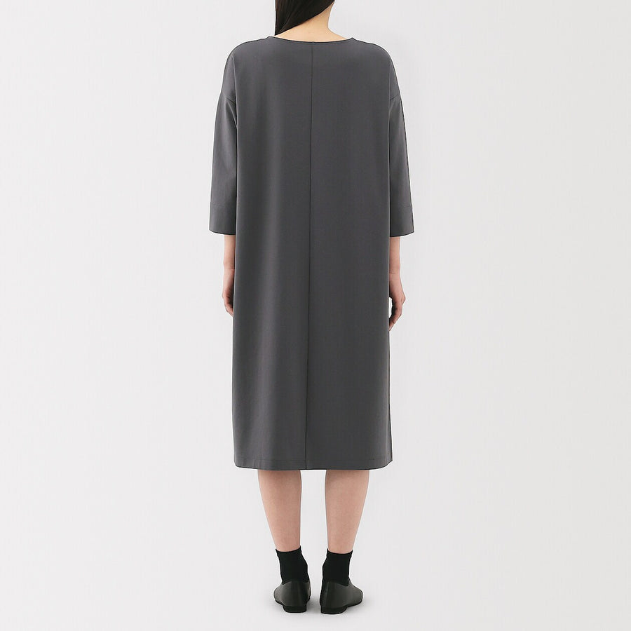 W's Double knitted 3/4 sleeve dress Charcoal greyXS