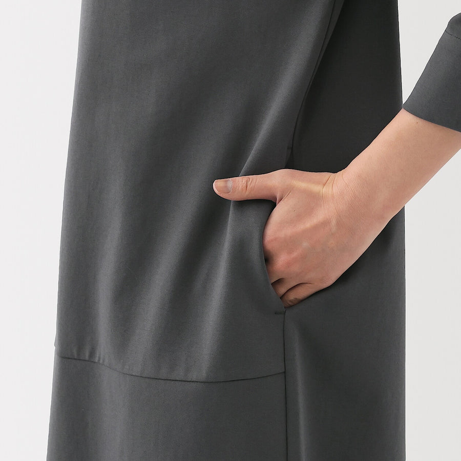 W's Double knitted 3/4 sleeve dress Charcoal greyXS