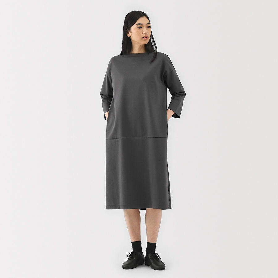 W's Double knitted 3/4 sleeve dress Charcoal greyXS