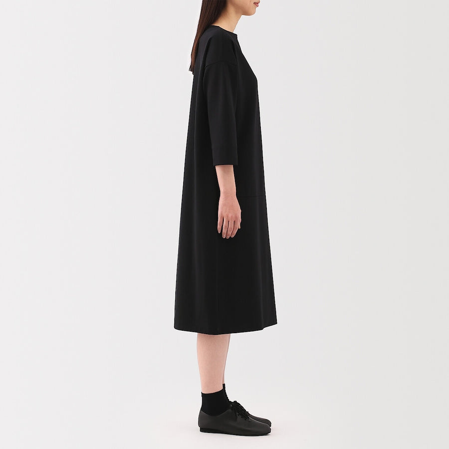 W's Double knitted 3/4 sleeve dress Charcoal greyXS