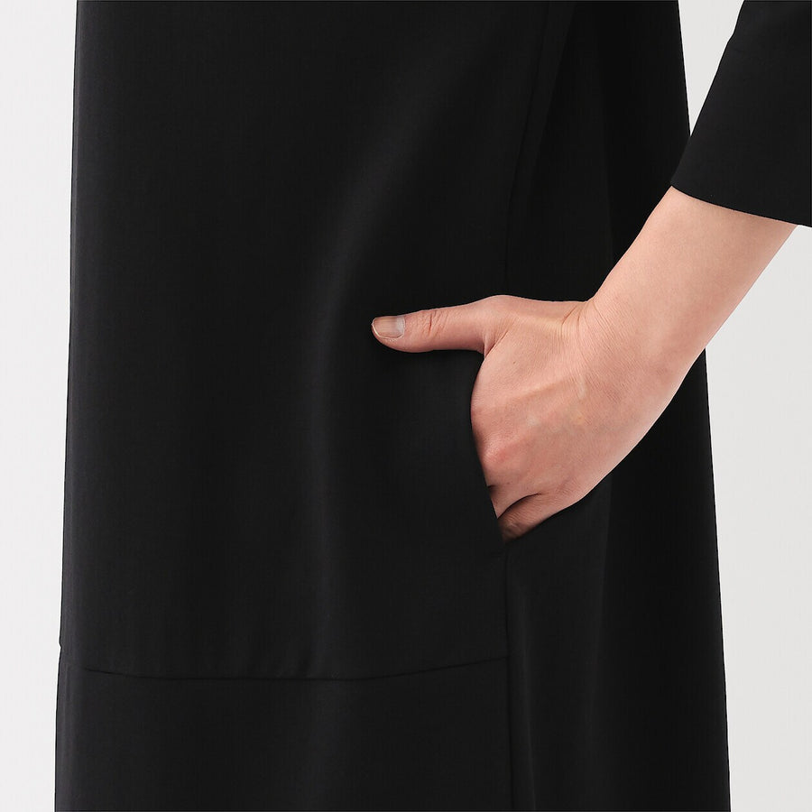 W's Double knitted 3/4 sleeve dress Charcoal greyXS