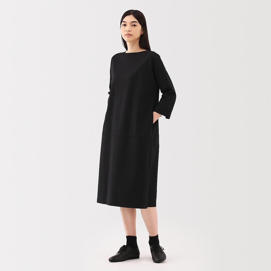 W's Double knitted 3/4 sleeve dress Charcoal greyXS