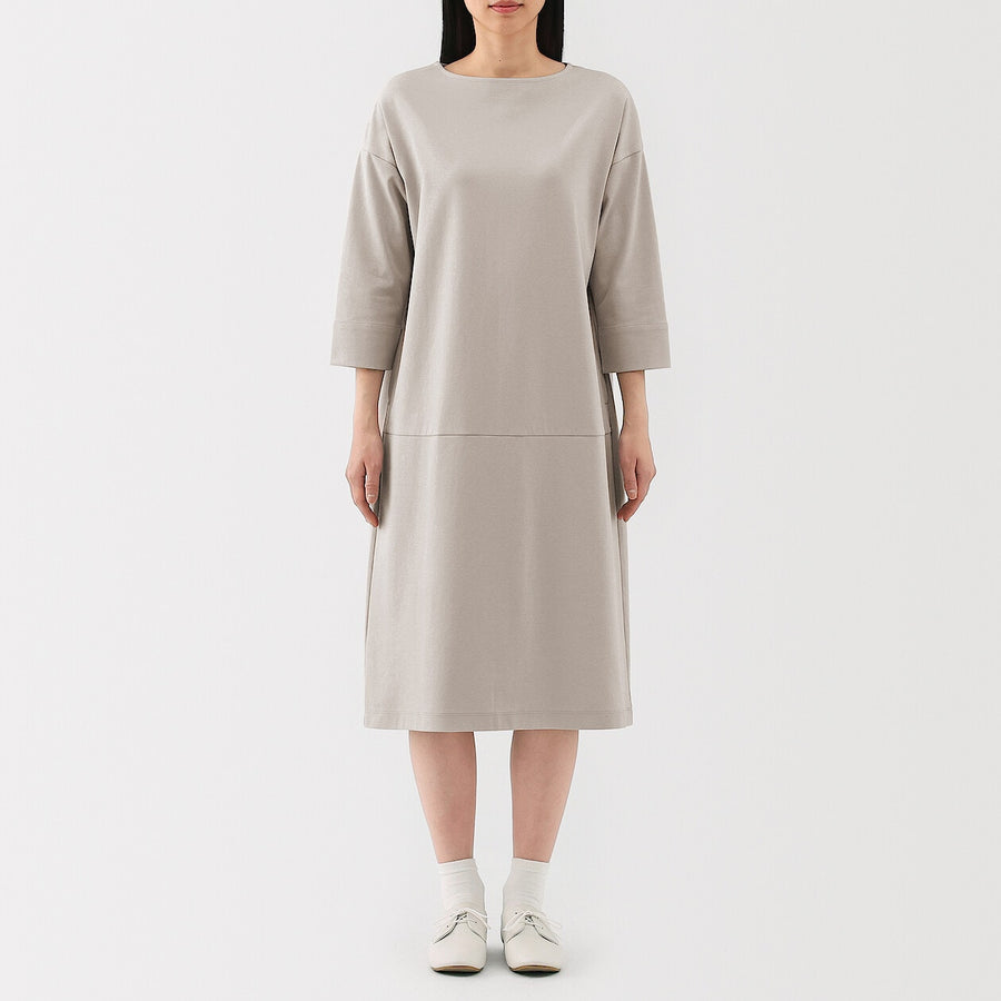 W's Double knitted 3/4 sleeve dress Charcoal greyXS