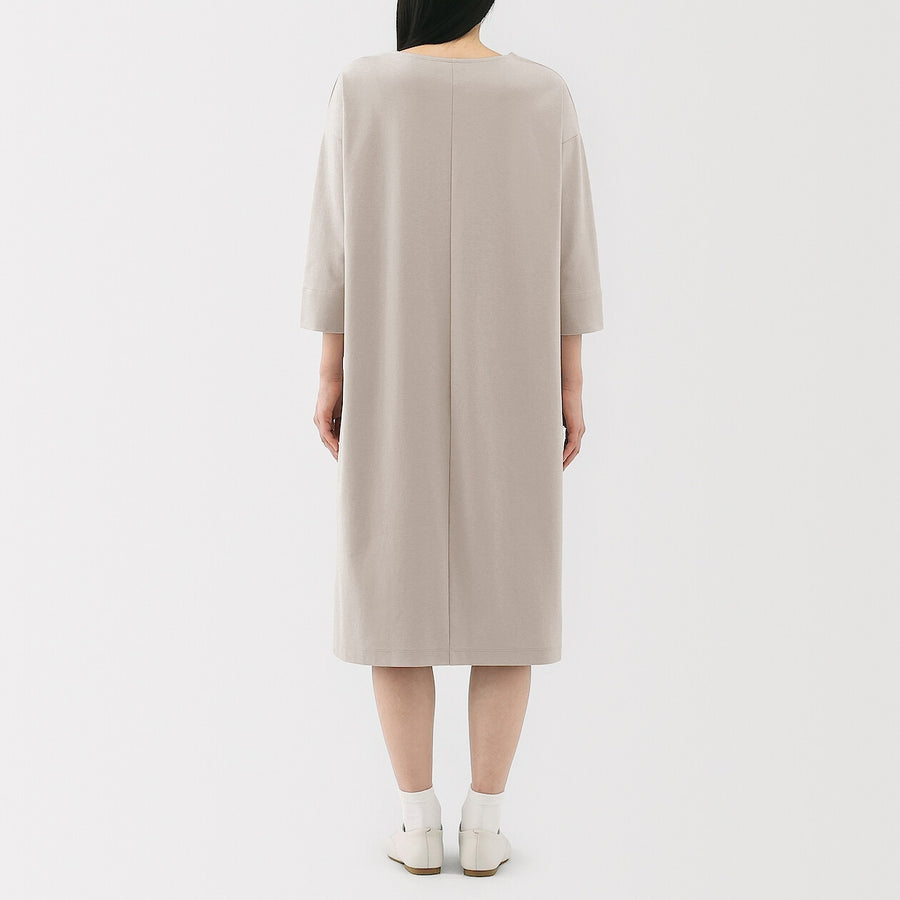 W's Double knitted 3/4 sleeve dress Charcoal greyXS