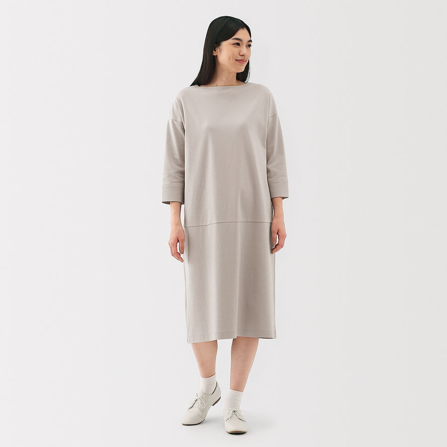 W's Double knitted 3/4 sleeve dress Charcoal greyXS