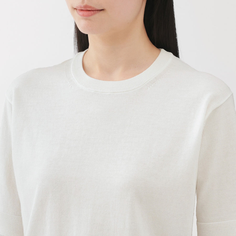 W's UVprotection hightwisted yarn half slv sweaterOff whtXS