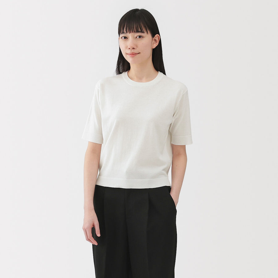 W's UVprotection hightwisted yarn half slv sweaterOff whtXS