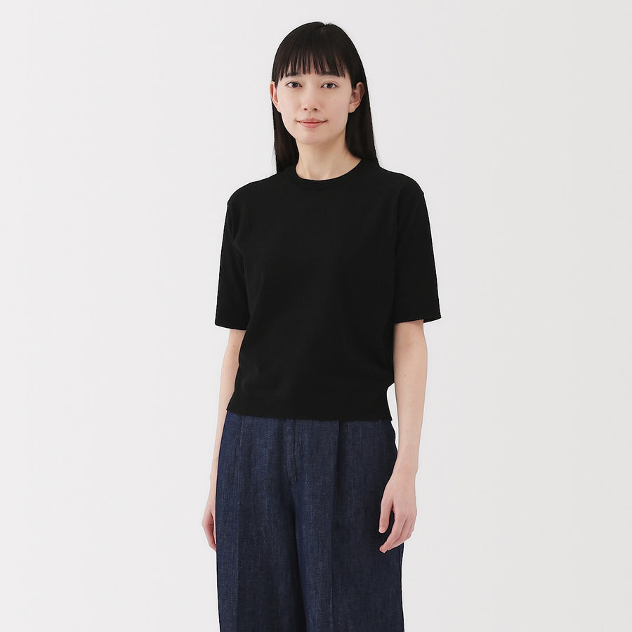 W's UVprotection hightwisted yarn half slv sweaterOff whtXS
