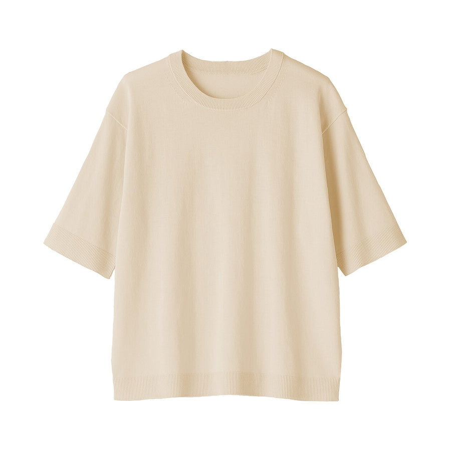 W's UVprotection hightwisted yarn half slv sweaterOff whtXS