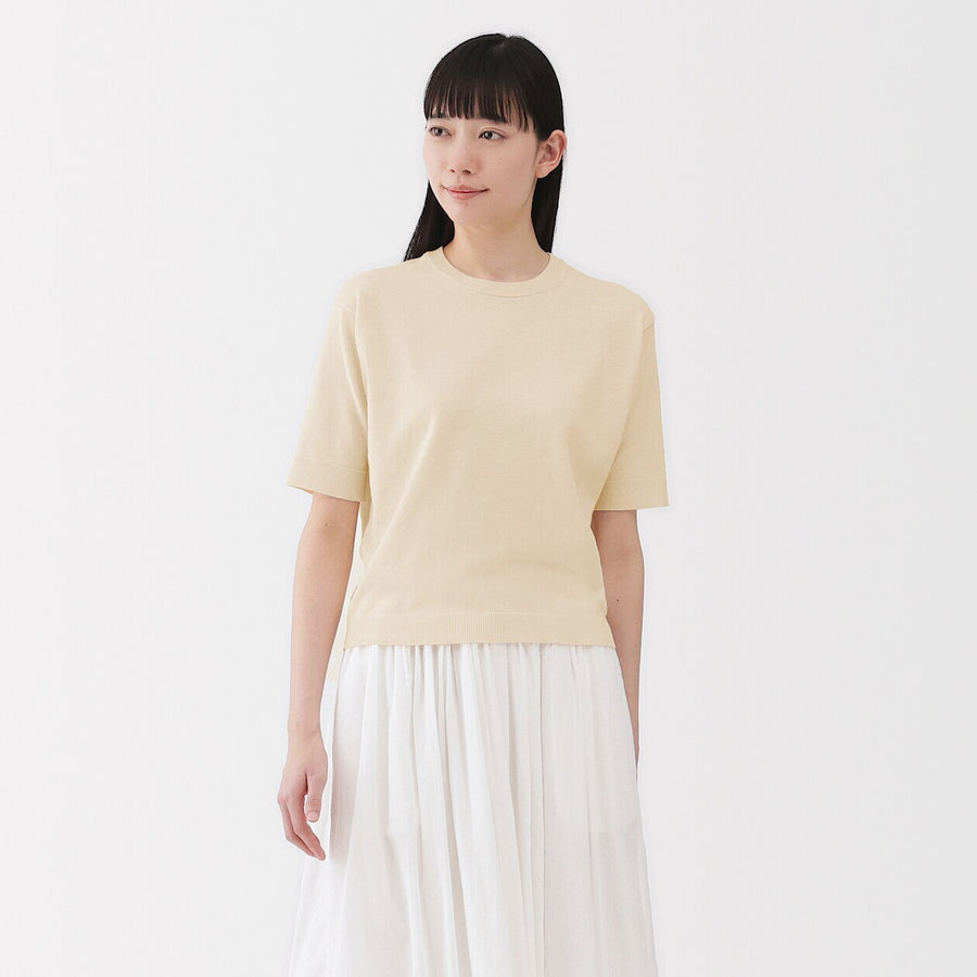 W's UVprotection hightwisted yarn half slv sweaterOff whtXS