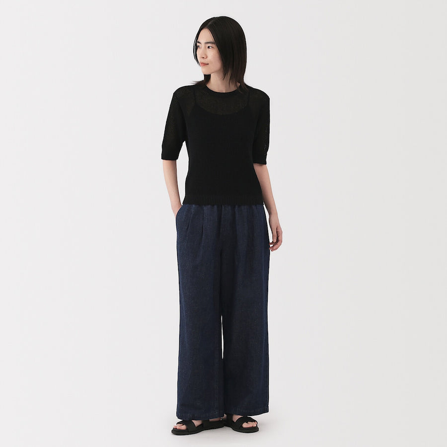 W's Linen blended mesh half sleeve sweater(OS) BlackXS