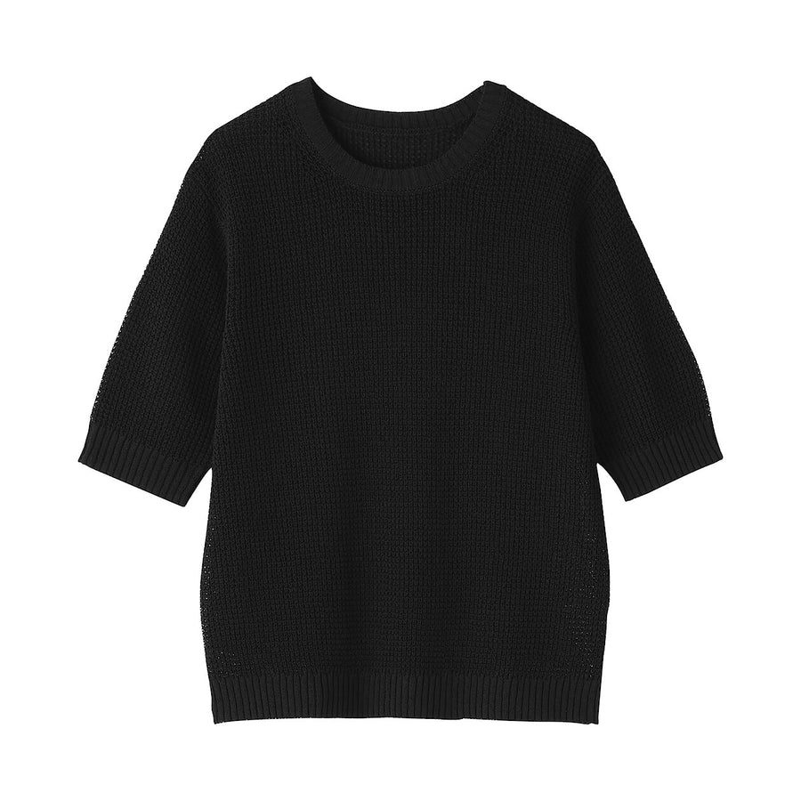 W's Linen blended mesh half sleeve sweater(OS) BlackXS