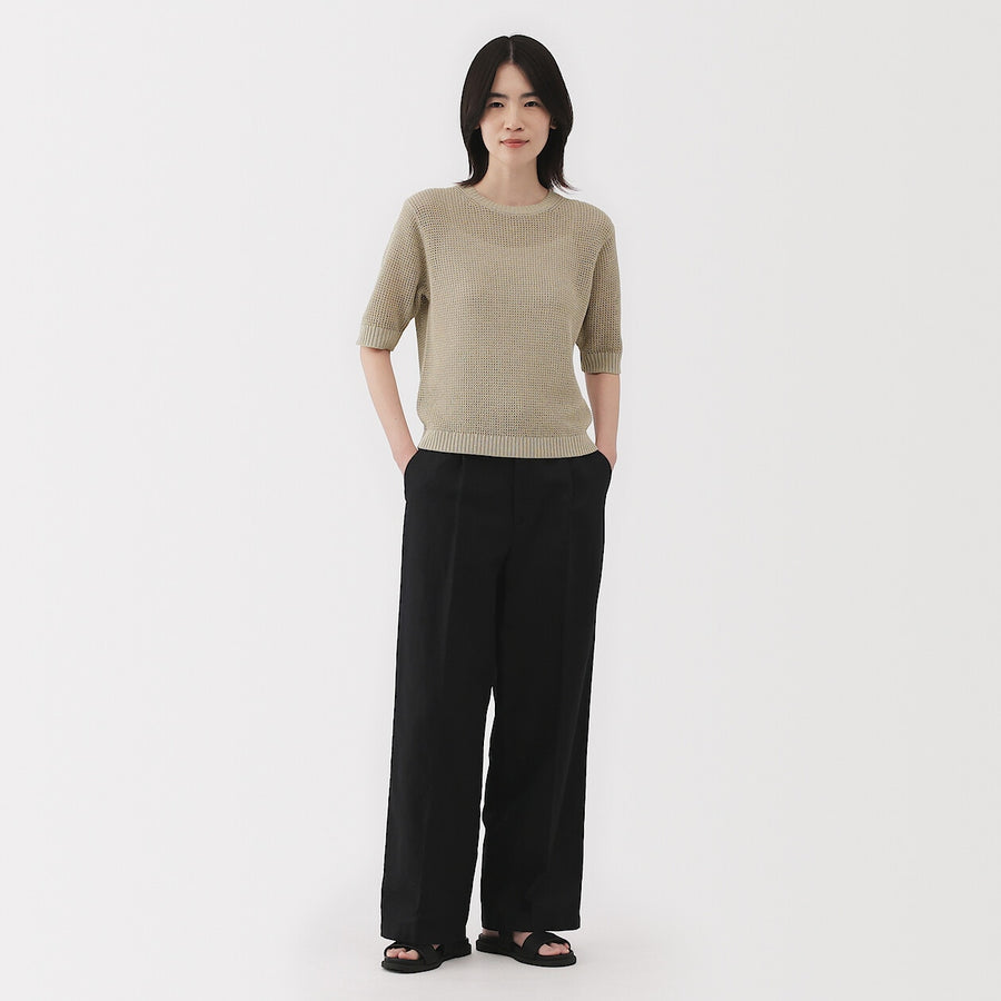 W's Linen blended mesh half sleeve sweater(OS) BlackXS