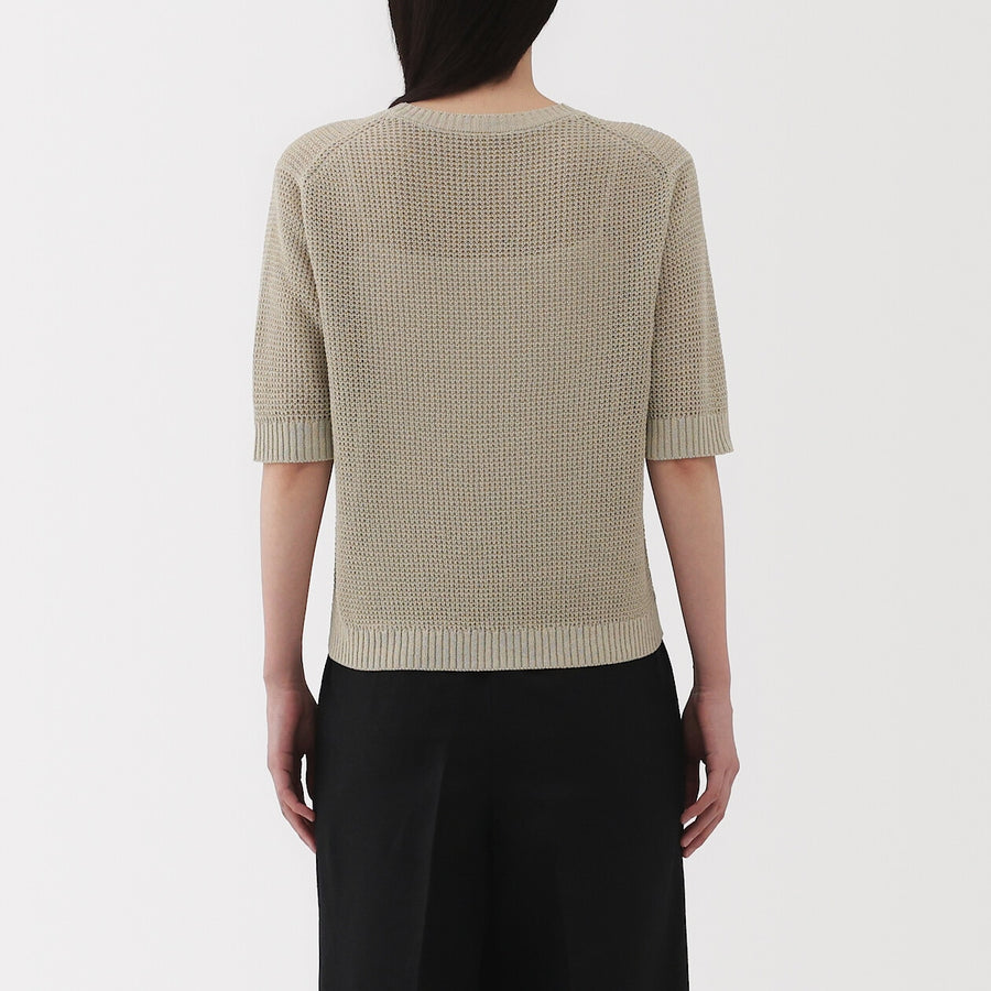 W's Linen blended mesh half sleeve sweater(OS) BlackXS