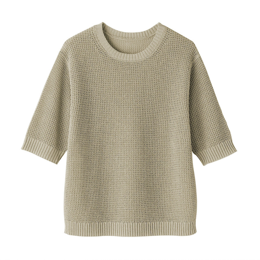 W's Linen blended mesh half sleeve sweater(OS) BlackXS