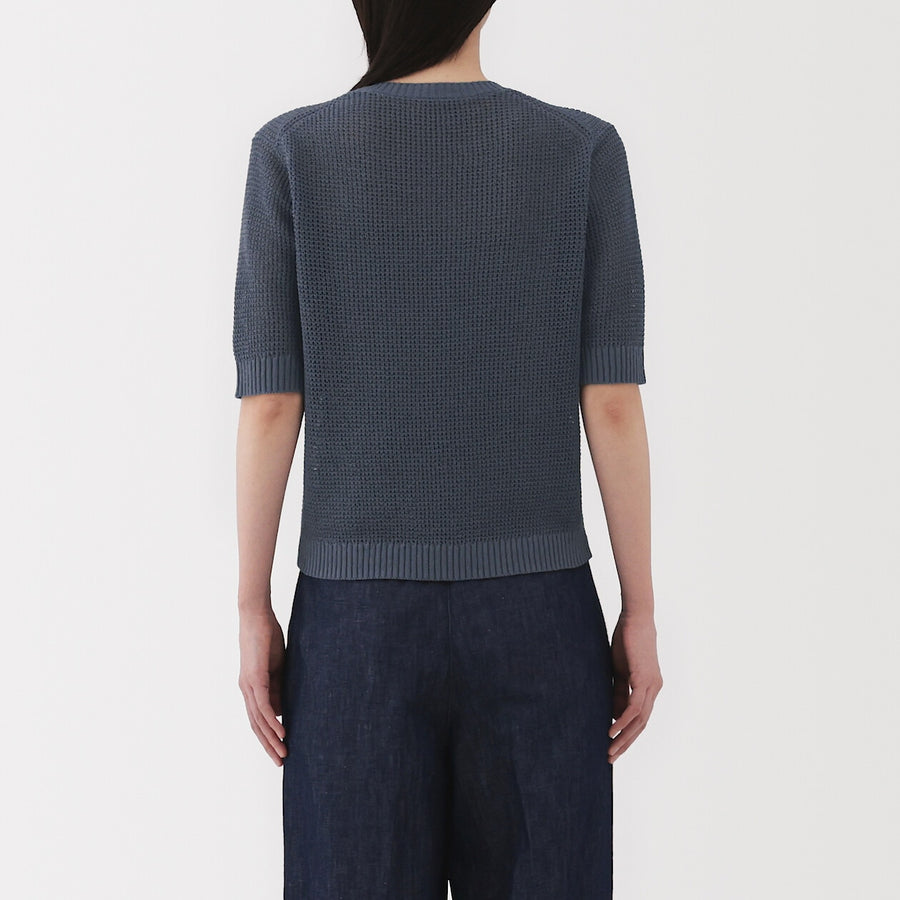 W's Linen blended mesh half sleeve sweater(OS) BlackXS