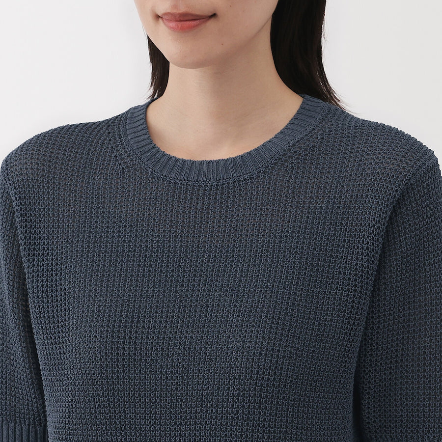 W's Linen blended mesh half sleeve sweater(OS) BlackXS