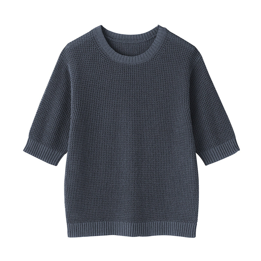 W's Linen blended mesh half sleeve sweater(OS) BlackXS