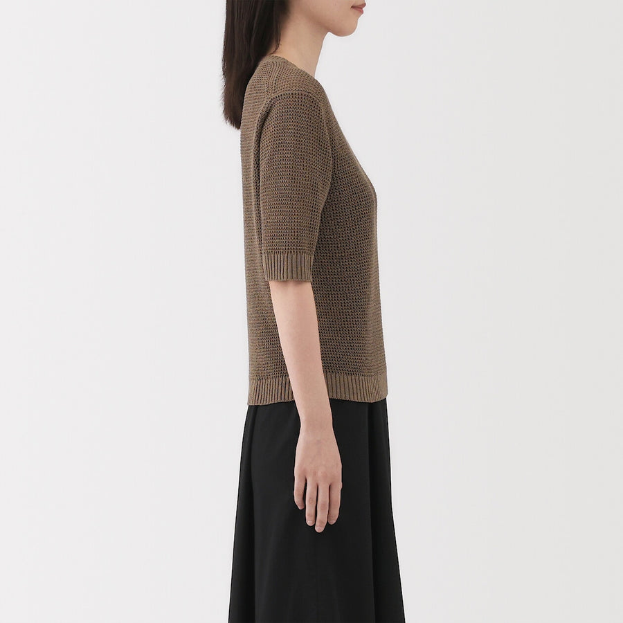 W's Linen blended mesh half sleeve sweater(OS) BlackXS