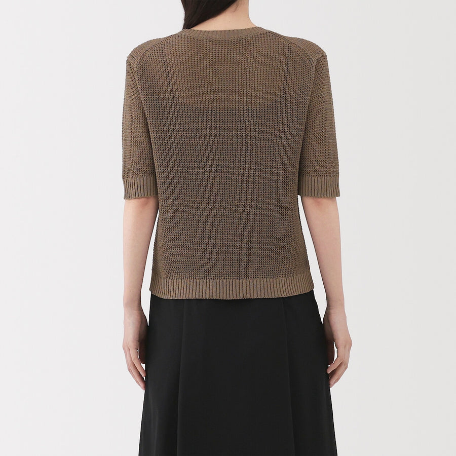 W's Linen blended mesh half sleeve sweater(OS) BlackXS