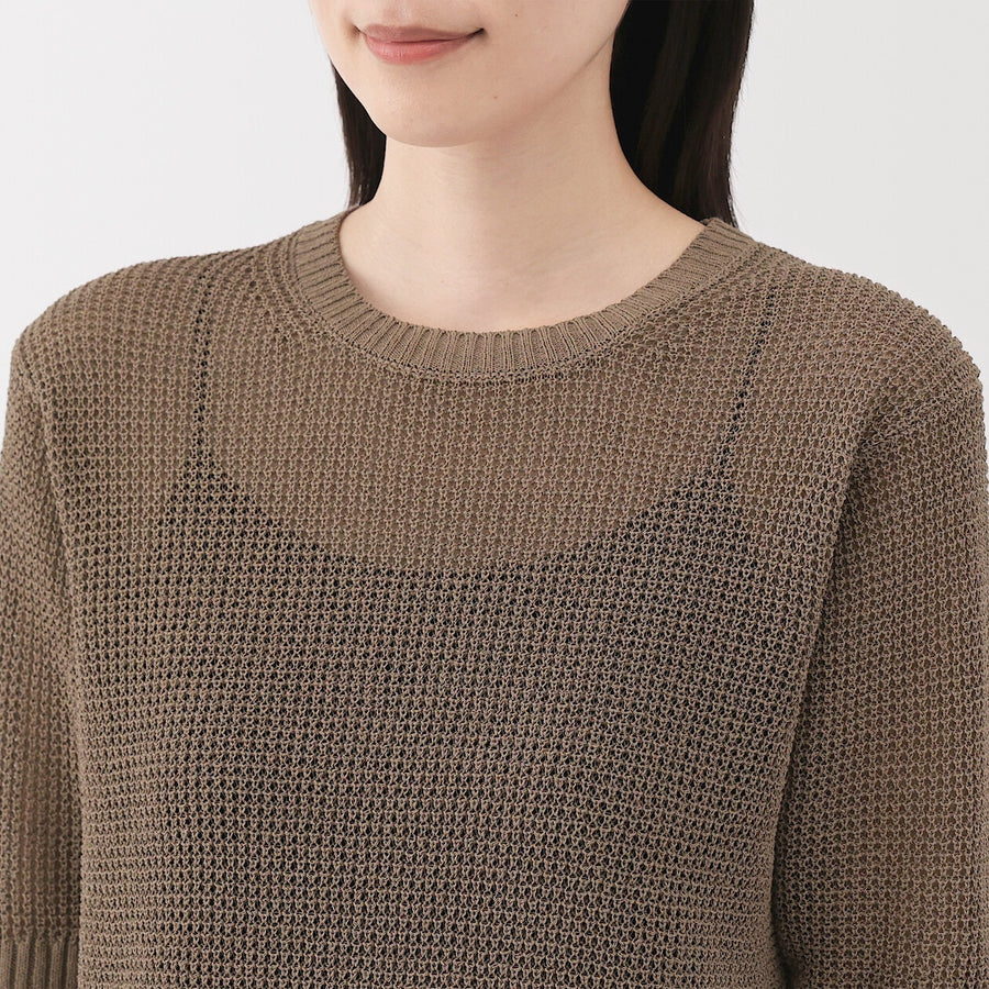 W's Linen blended mesh half sleeve sweater(OS) BlackXS