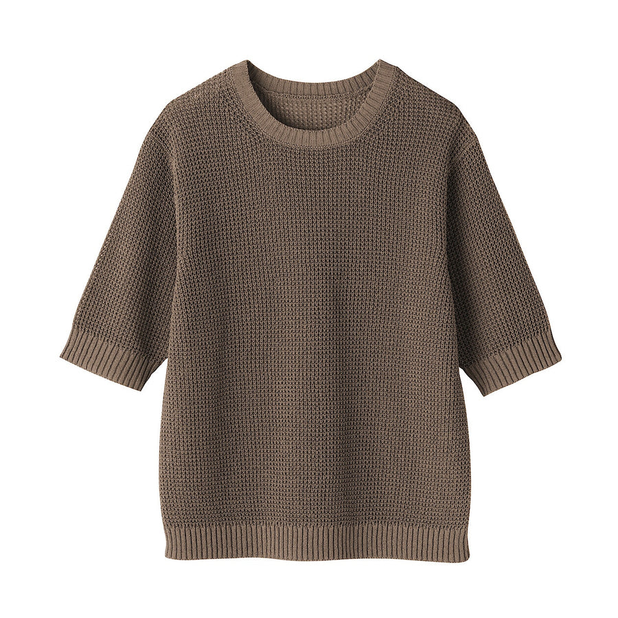 W's Linen blended mesh half sleeve sweater(OS) BlackXS