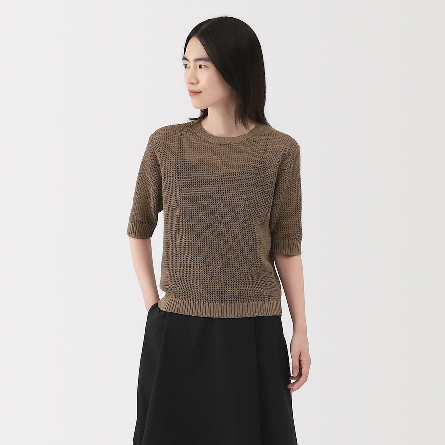 W's Linen blended mesh half sleeve sweater(OS) BlackXS
