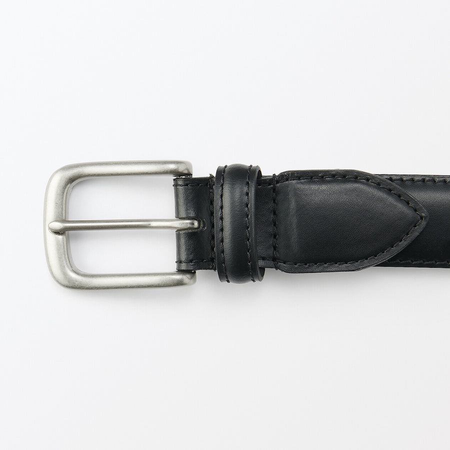 Vegetable tanned leather adjustable belt medstitchBlack