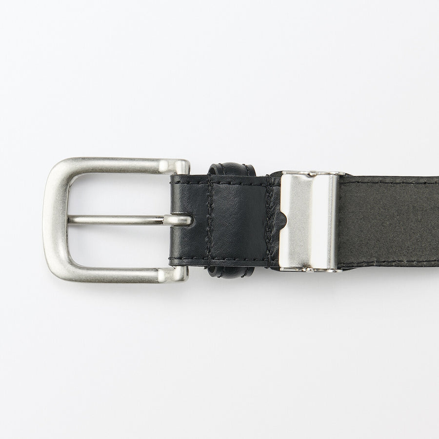 Vegetable tanned leather adjustable belt medstitchBlack
