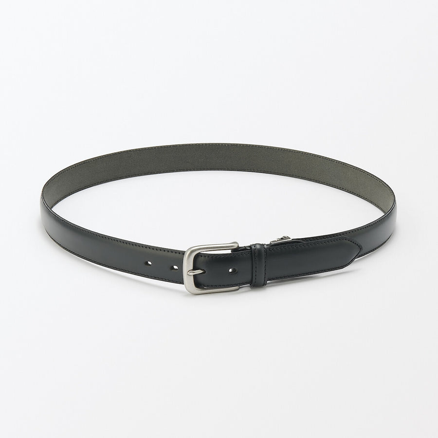 Vegetable tanned leather adjustable belt medstitchBlack